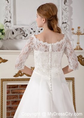 Lace Half Sleeves Off The Shoulder Clasp Handle Court Train Wedding Gown