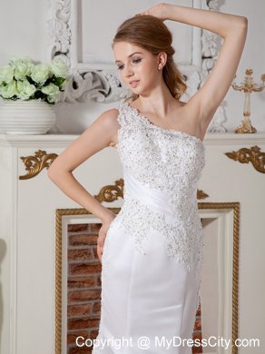 Mermaid One Shoulder Beaded Appliques Court Train Bridal Dresses