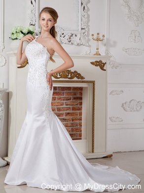 Mermaid One Shoulder Beaded Appliques Court Train Bridal Dresses