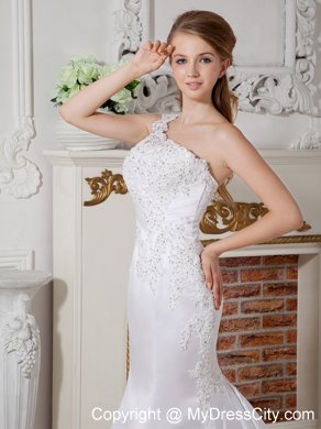 Mermaid One Shoulder Beaded Appliques Court Train Bridal Dresses