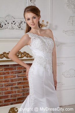 Mermaid One Shoulder Beaded Appliques Court Train Bridal Dresses