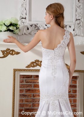 Mermaid One Shoulder Beaded Appliques Court Train Bridal Dresses