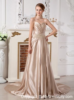 Champagne Court Train Beaded Appliques Wedding Gown with Jacket