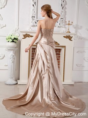 Champagne Court Train Beaded Appliques Wedding Gown with Jacket