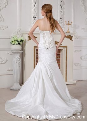 Unique Sweetheart Court Train Appliques and Ruche Wedding Dress