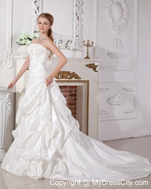 Ruched Court Train Button Down Back Bridal Dresses with Pick-ups