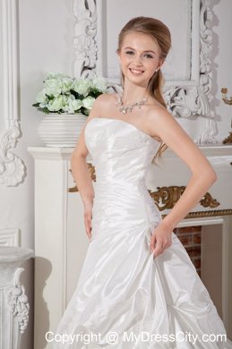 Ruched Court Train Button Down Back Bridal Dresses with Pick-ups