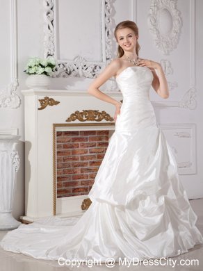 Ruched Court Train Button Down Back Bridal Dresses with Pick-ups