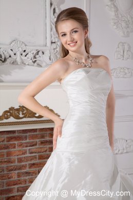 Ruched Court Train Button Down Back Bridal Dresses with Pick-ups