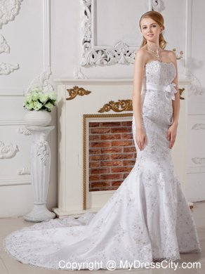 Lace Flowers Court Train Sash Bridal Dress for Wedding Anniversary