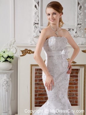 Lace Flowers Court Train Sash Bridal Dress for Wedding Anniversary