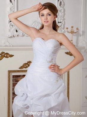 Asymmetrical Ruching Appliques Wedding Gowns with Court Train