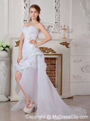 Asymmetrical Ruching Appliques Wedding Gowns with Court Train