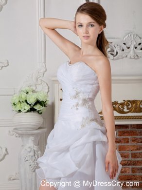 Asymmetrical Ruching Appliques Wedding Gowns with Court Train