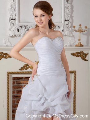 Asymmetrical Ruching Appliques Wedding Gowns with Court Train