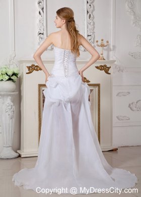 Asymmetrical Ruching Appliques Wedding Gowns with Court Train