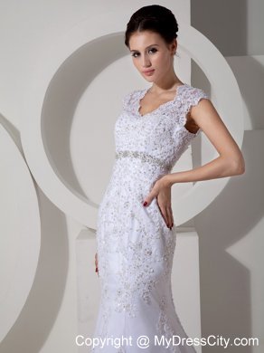 Mermaid Square Lace Beading Court Train Wedding Dress in White