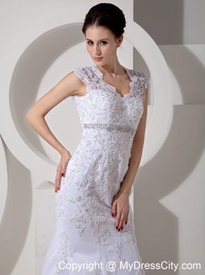 Mermaid Square Lace Beading Court Train Wedding Dress in White