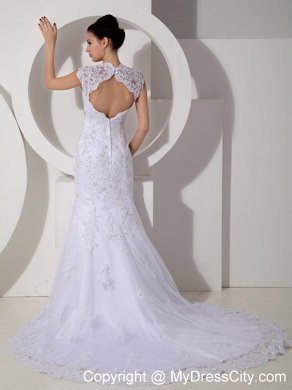 Mermaid Square Lace Beading Court Train Wedding Dress in White