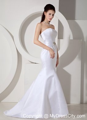 Strapless Mermaid Brush Train Beading Sash Bridal Dresses