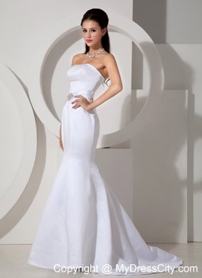 Strapless Mermaid Brush Train Beading Sash Bridal Dresses