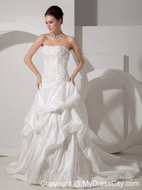 Beading Lace and Appliques Court Train Wedding Gown with Pick-ups