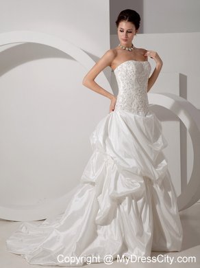 Beading Lace and Appliques Court Train Wedding Gown with Pick-ups