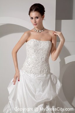 Beading Lace and Appliques Court Train Wedding Gown with Pick-ups