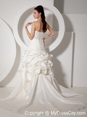 Pick-ups and Ruching Court Train Bridal Gown with Beaded Sash