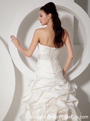 Pick-ups and Ruching Court Train Bridal Gown with Beaded Sash