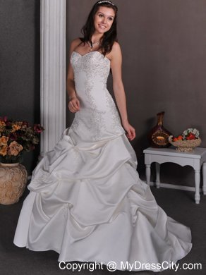 Pick-ups Appliques with Beading Court Train Bridal Dress