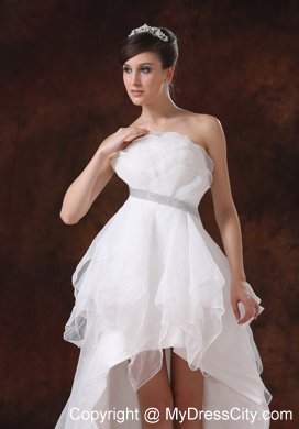 Beaded Tiers High-low Court Train Wedding Dresses with Bowknot Back