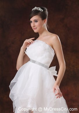 Beaded Tiers High-low Court Train Wedding Dresses with Bowknot Back