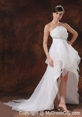 Beaded Tiers High-low Court Train Wedding Dresses with Bowknot Back