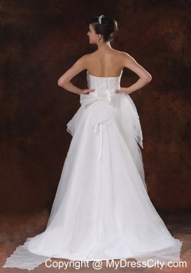 Beaded Tiers High-low Court Train Wedding Dresses with Bowknot Back