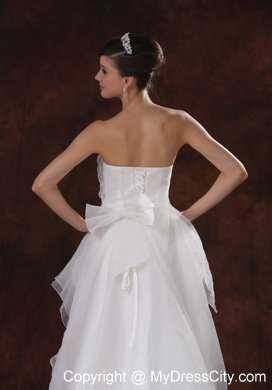 Beaded Tiers High-low Court Train Wedding Dresses with Bowknot Back