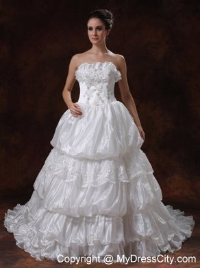 Strapless Chapel Train Beading and Pick-ups Decorate Wedding Dresses