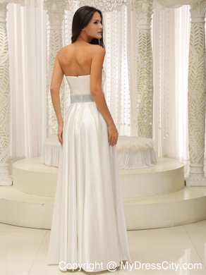 Floor-length Sweetheart Ruching Satin Wedding Dress with Beaded Waist