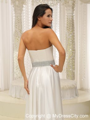 Floor-length Sweetheart Ruching Satin Wedding Dress with Beaded Waist