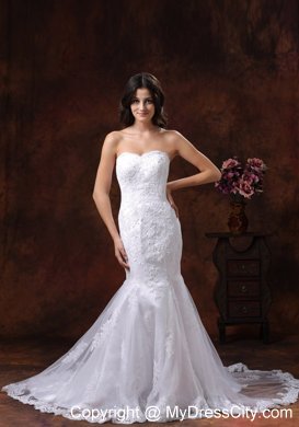 Mermaid Strapless Court Train Lace Luxurious 2013 Wedding Dress