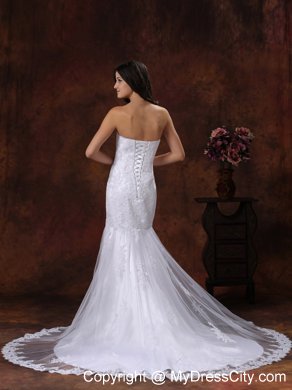 Mermaid Strapless Court Train Lace Luxurious 2013 Wedding Dress