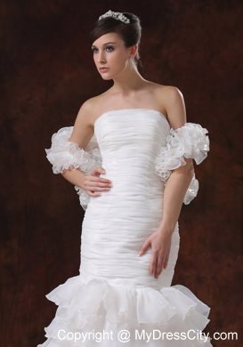 Mermaid Brush Train Organza Ruching Wedding Dress with Ruffled Layers