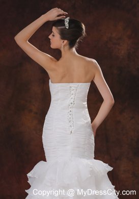 Mermaid Brush Train Organza Ruching Wedding Dress with Ruffled Layers