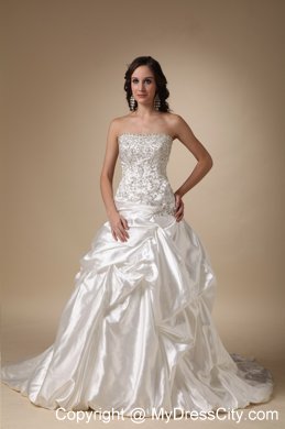 A-line Chapel Train Taffeta Beading and Pick-ups Decorate Wedding Dresses