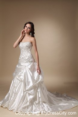 A-line Chapel Train Taffeta Beading and Pick-ups Decorate Wedding Dresses