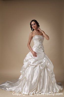 A-line Chapel Train Taffeta Beading and Pick-ups Decorate Wedding Dresses