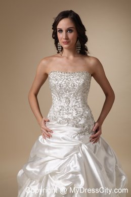 A-line Chapel Train Taffeta Beading and Pick-ups Decorate Wedding Dresses