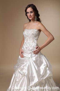 A-line Chapel Train Taffeta Beading and Pick-ups Decorate Wedding Dresses