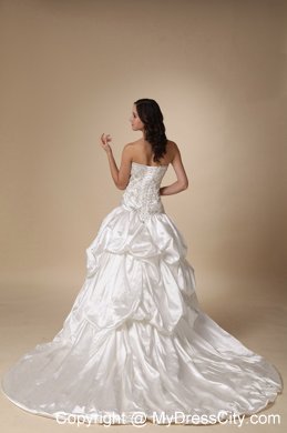 A-line Chapel Train Taffeta Beading and Pick-ups Decorate Wedding Dresses