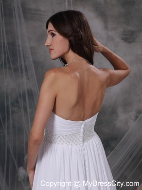 White Empire Sweetheart Court Train Chiffon Ruching Bridal Gown with Beading